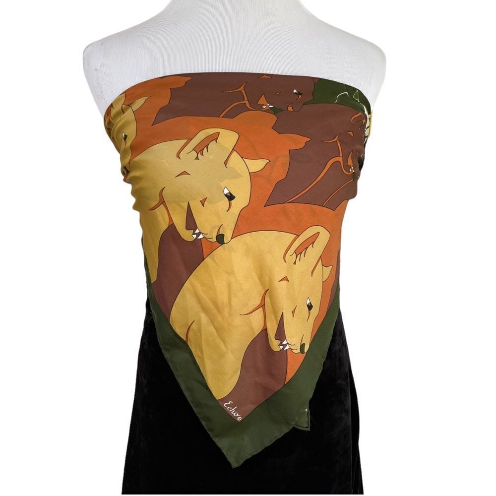 Vintage Echo Silk Blend Big Cat Print Scarf - Picture 2 of 6